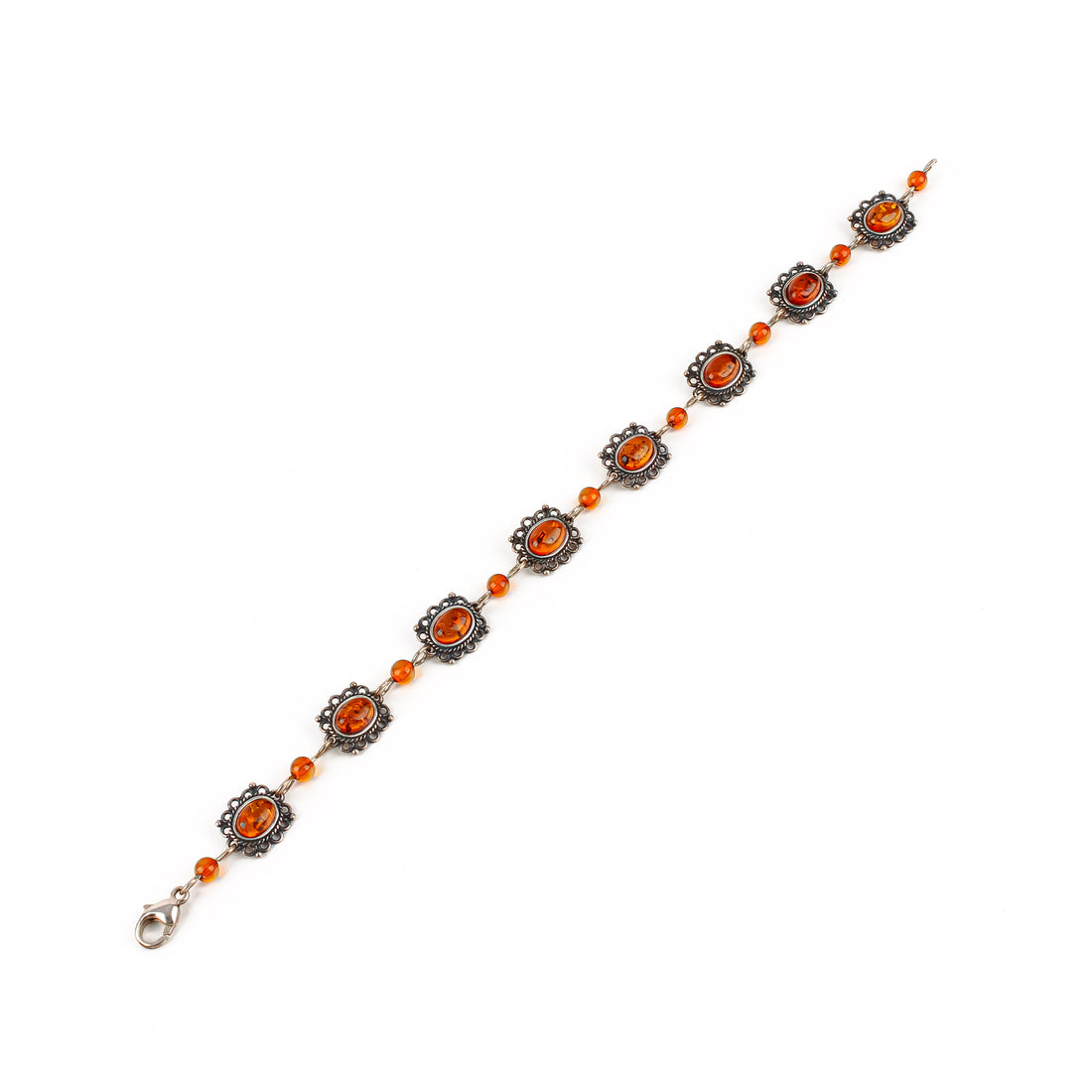 Sterling Silver Amber Cabochon Link Bracelet
