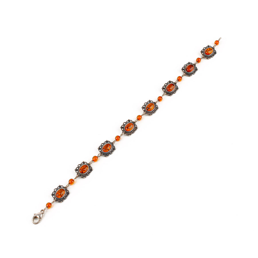 Sterling Silver Amber Cabochon Link Bracelet