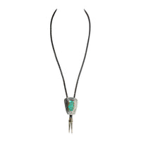 Sterling Silver Etched Turquoise Leather Bolo Tie