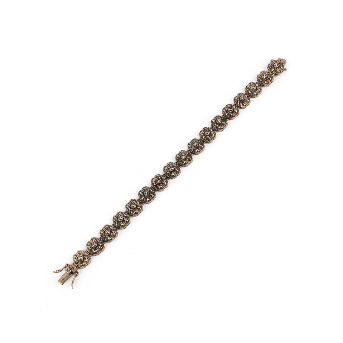 Sterling Silver Marcasite Flower Cluster Link Bracelet