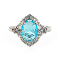 Sterling Silver Oval Blue Topaz & Cubic Zirconia Ring