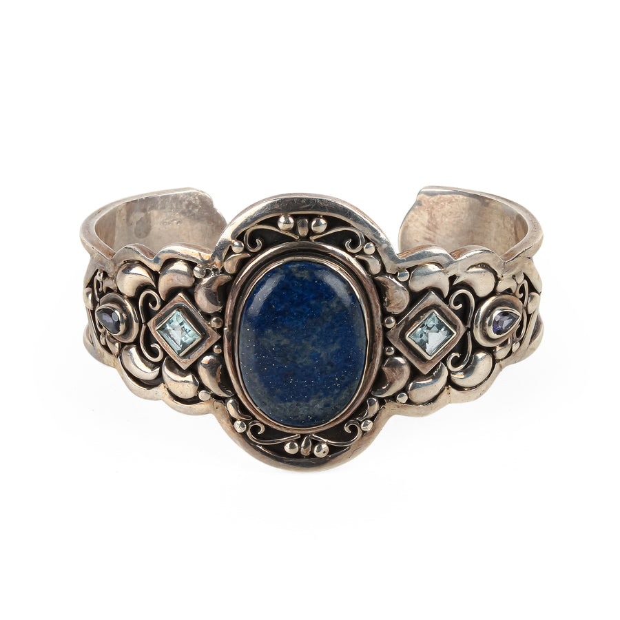 Sterling Silver Oval Lapis Lazuli, Topaz, & Amethyst Cuff Bracelet
