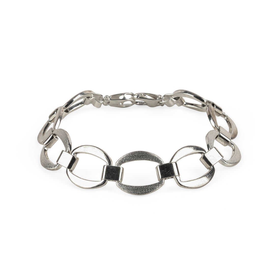 Sterling Silver Satin Polished Oval Link Bracelet
