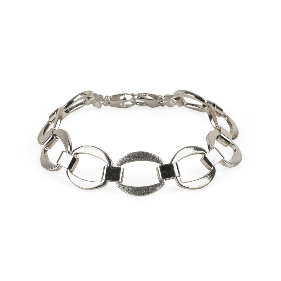 Sterling Silver Satin Polished Oval Link Bracelet