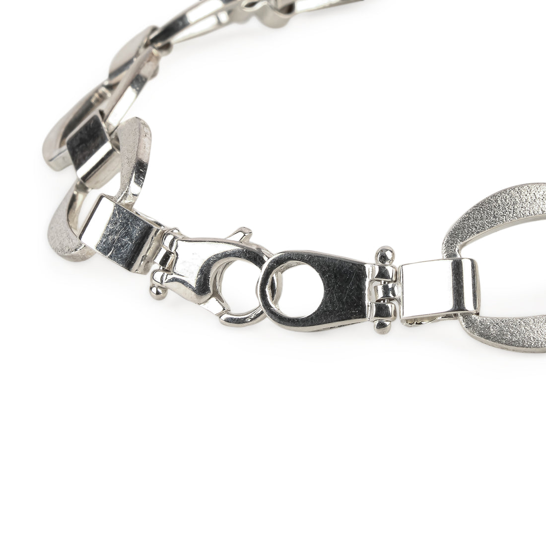 Sterling Silver Satin Polished Oval Link Bracelet