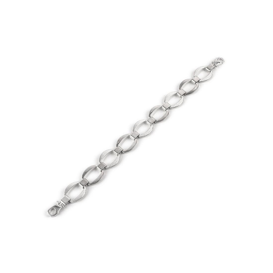 Sterling Silver Satin Polished Oval Link Bracelet
