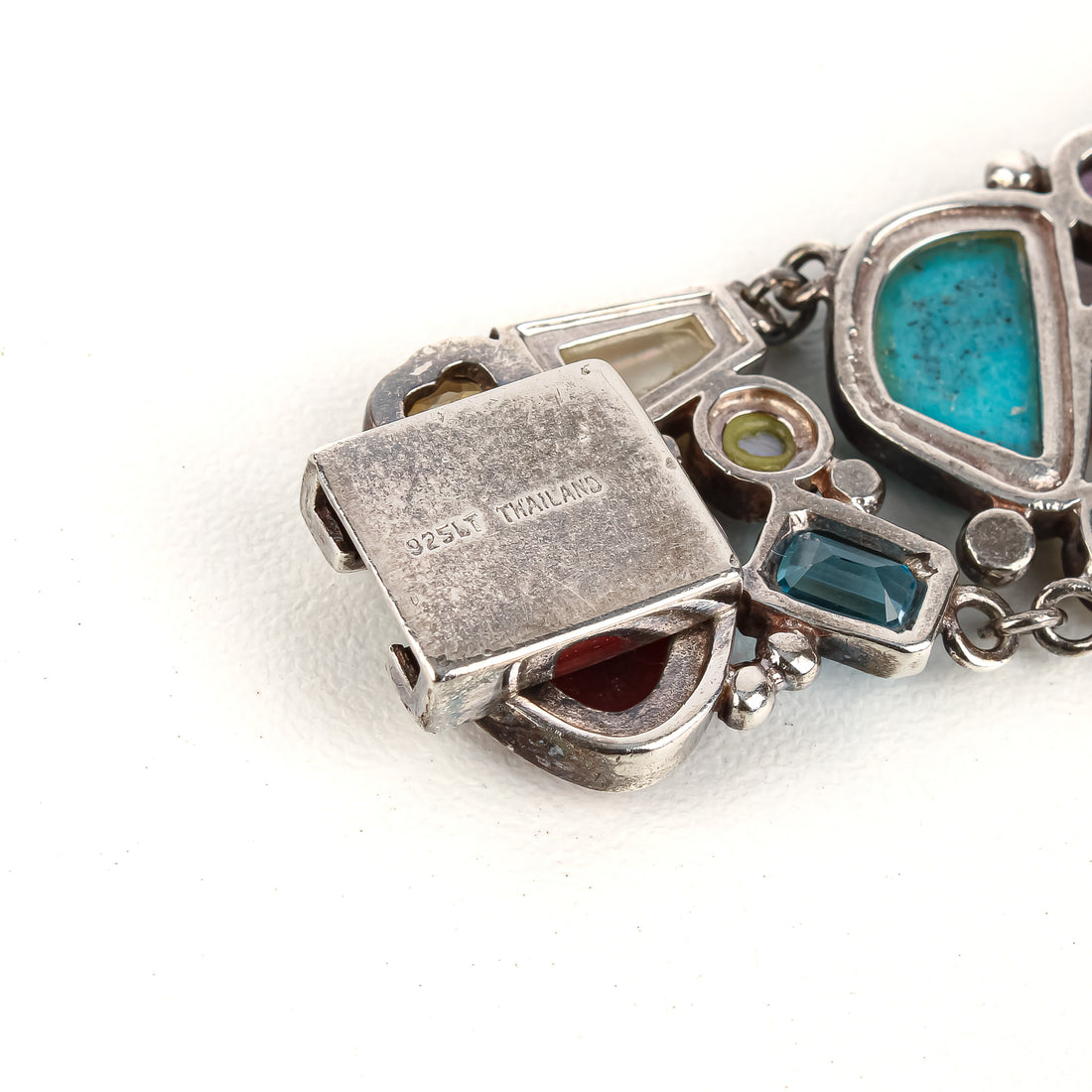 Sterling Bezel Set Multi Gemstone Bracelet