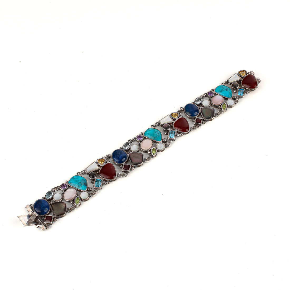 Sterling Bezel Set Multi Gemstone Bracelet