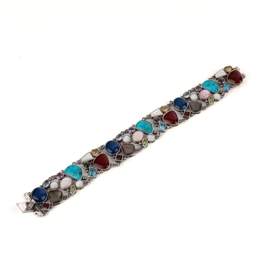 Sterling Bezel Set Multi Gemstone Bracelet