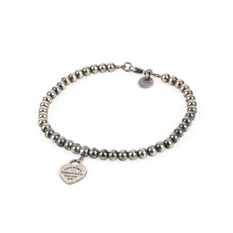 TIFFANY & CO. Sterling Silver Return To Tiffany Blue Heart Bead Bracelet