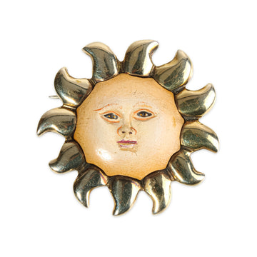 TORTLI Gilt Sterling Silver Hand-Painted Ceramic Sun Face Pin Pendant