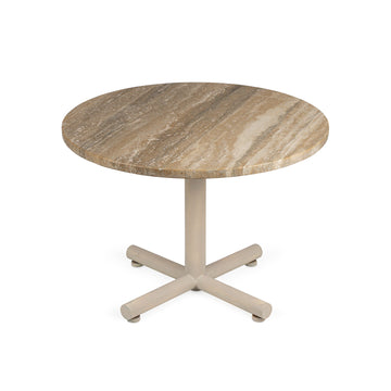 Travertine Top End Table with Painted Steel Base