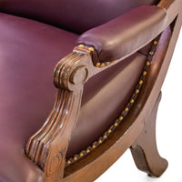 Victorian Burgundy Leather Lounge Chair with Ottoman
