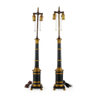 Vintage Brass & Ormolu Column Table Lamps - Set of 2