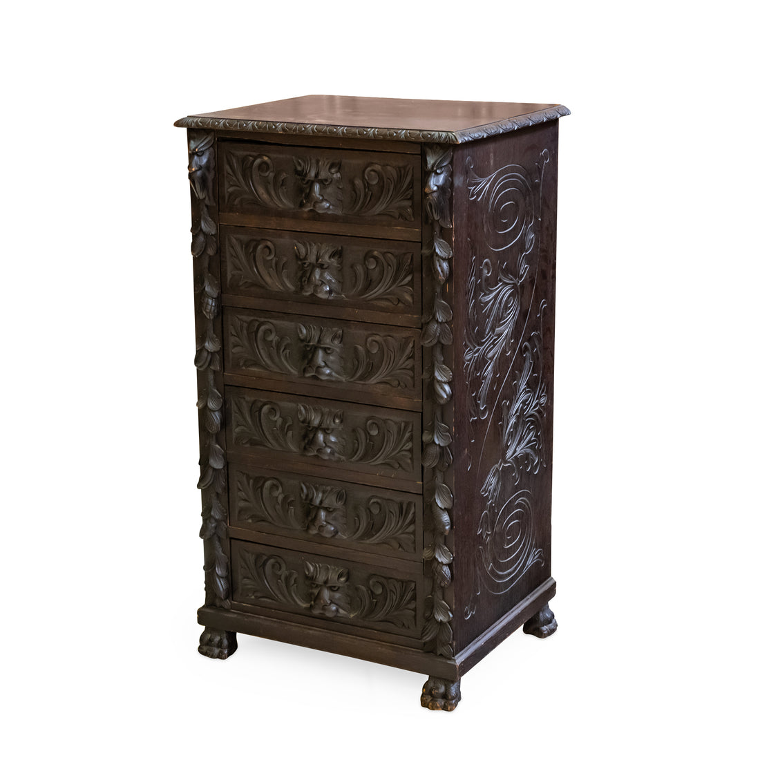 Vintage Carved Blackened Oak Drawers