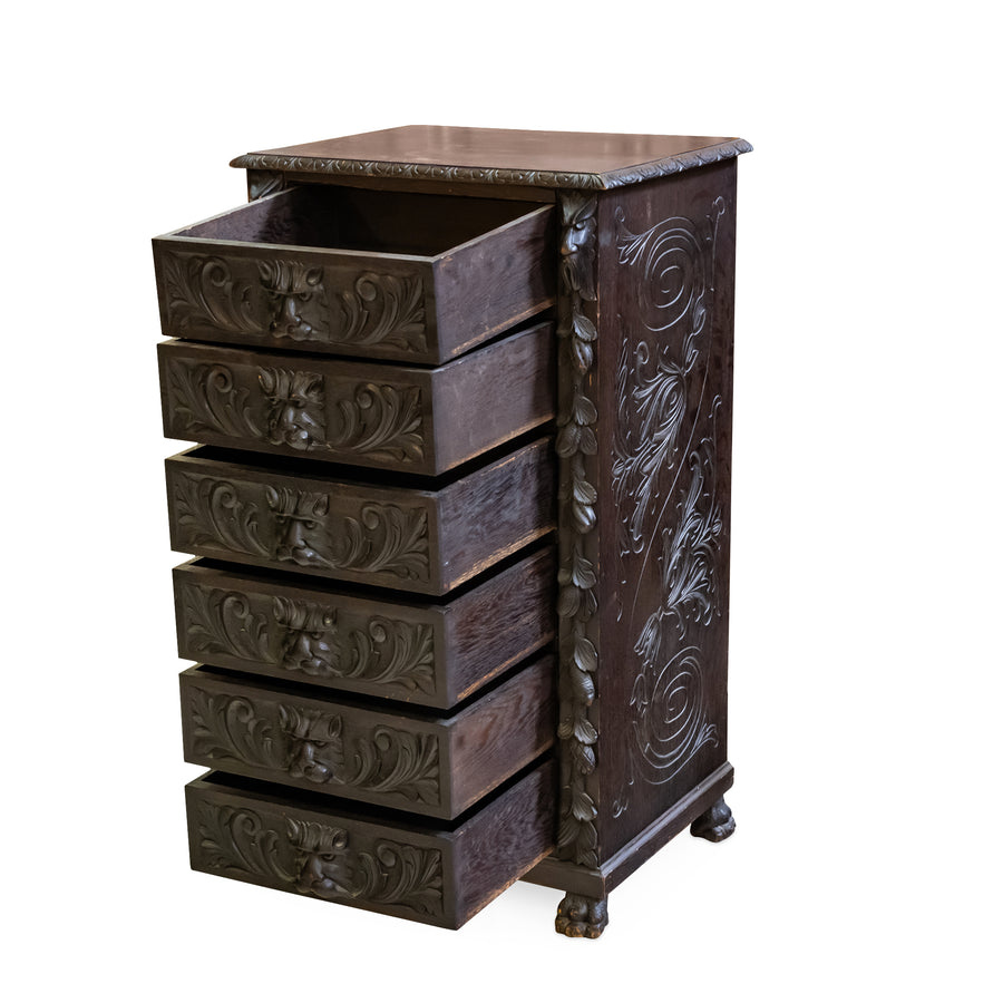 Vintage Carved Blackened Oak Drawers