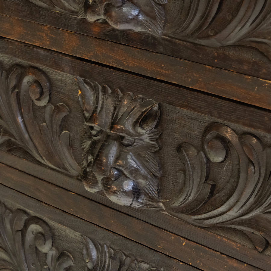 Vintage Carved Blackened Oak Drawers