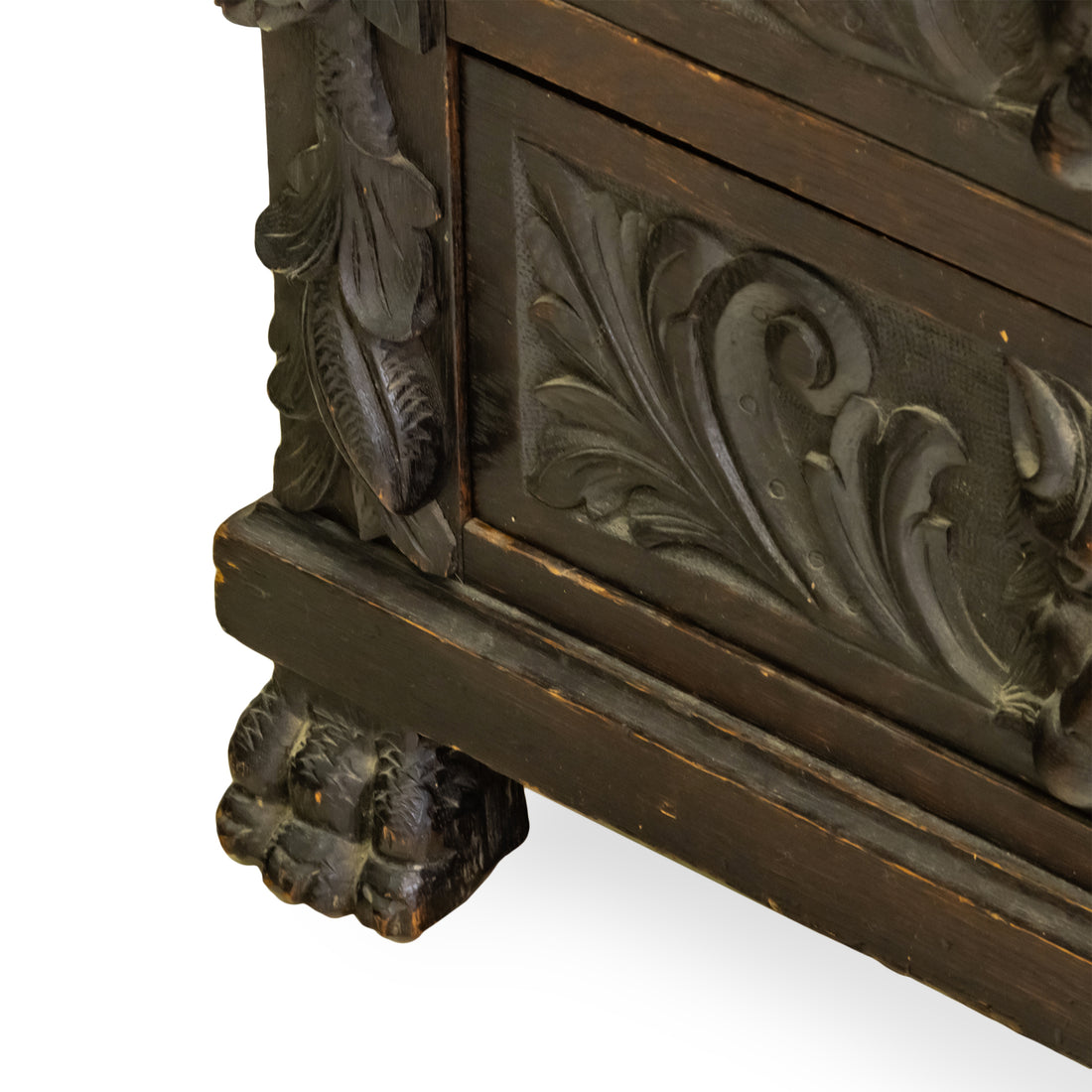 Vintage Carved Blackened Oak Drawers