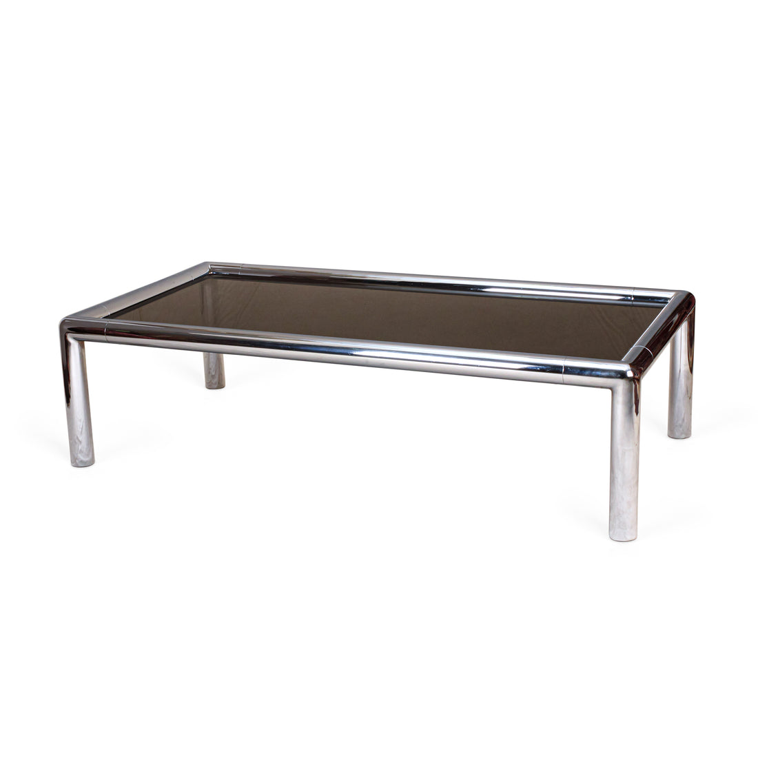 Vintage Chrome Tubo-Style Coffee Table with Smoked Glass