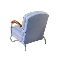 Vintage Chrome & Wood Armchair with Blue Upholstery