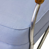 Vintage Chrome & Wood Armchair with Blue Upholstery