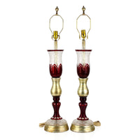 Vintage Cut to Clear & Gilt Wood Table Lamps - Set of 2