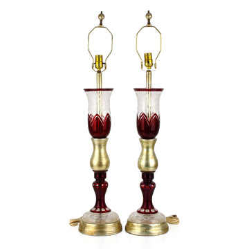 Vintage Cut to Clear & Gilt Wood Table Lamps - Set of 2