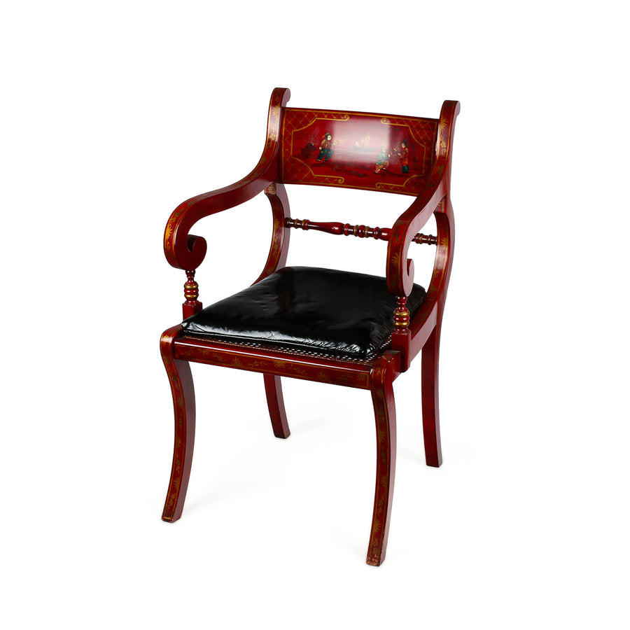 Vintage Hand-Painted Chinoiserie & Cane Seat Armchairs - Set of 2