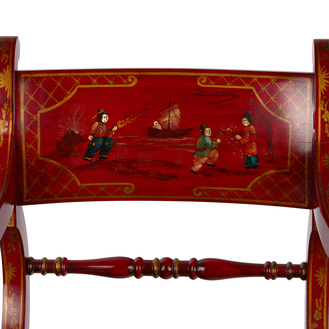 Vintage Hand-Painted Chinoiserie & Cane Seat Armchairs - Set of 2