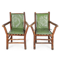 Vintage Hickory Stick Armchairs with Green Cushions