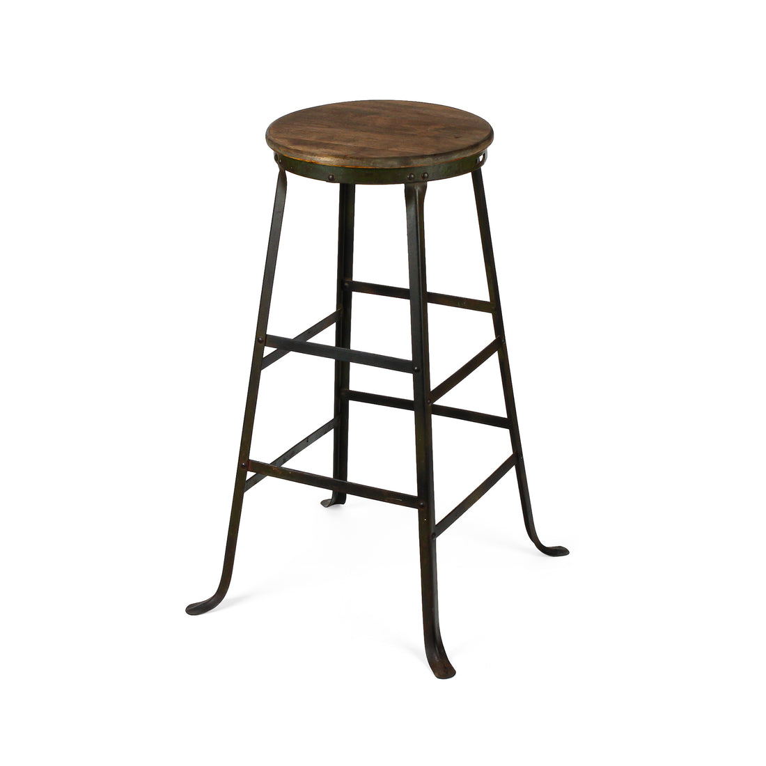 Vintage Industrial Steel Stool with Wooden Seat