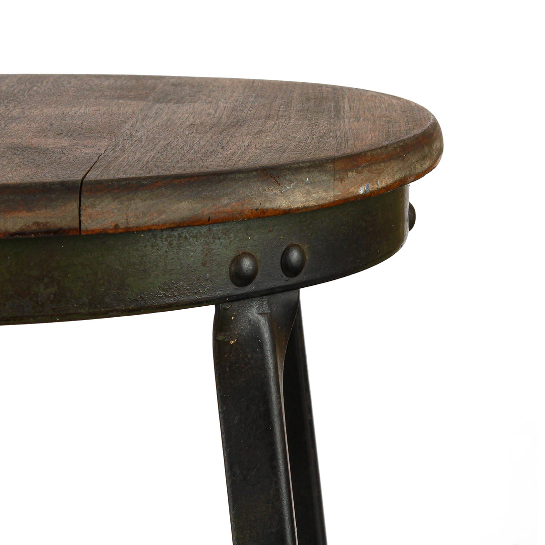 Vintage Industrial Steel Stool with Wooden Seat