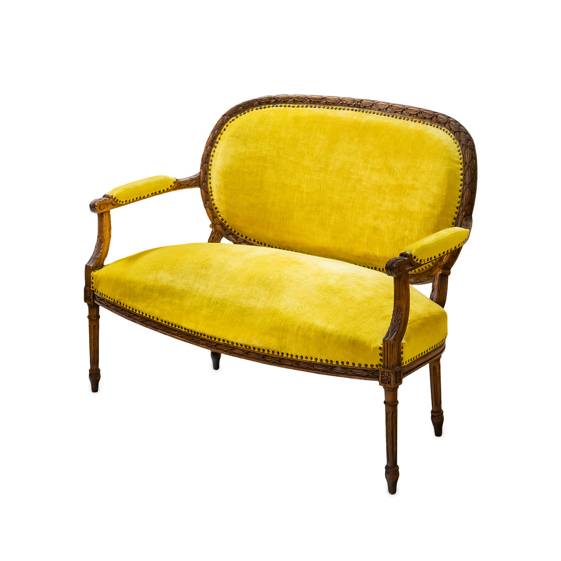 Vintage Louis XVI Style Settee with Gold Velvet Upholstery