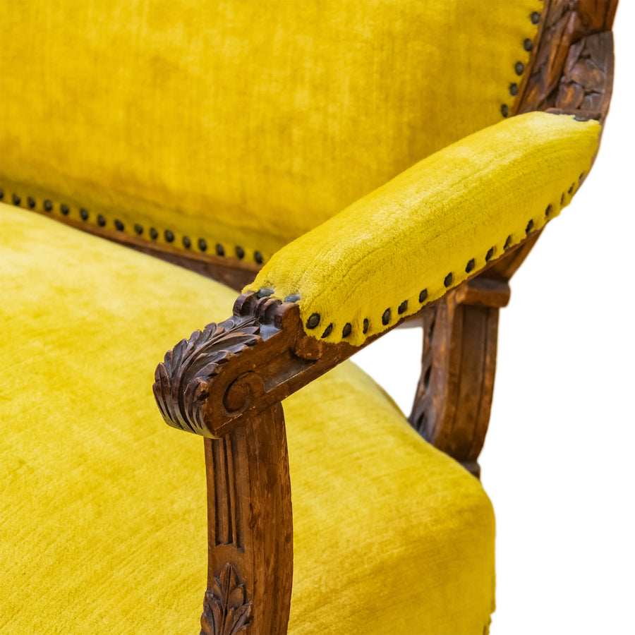 Vintage Louis XVI Style Settee with Gold Velvet Upholstery