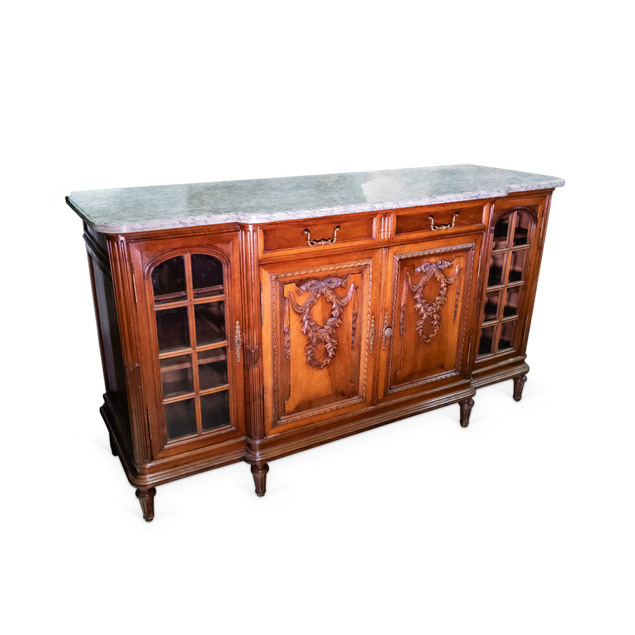 Vintage Marble Top Oak Buffet