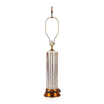 Vintage Midcentury Modern Ceramic Cylinder Copper Base Table Lamp