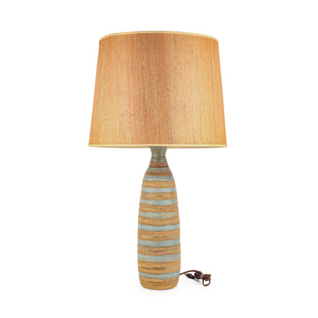 Vintage Midcentury Modern Ceramic Table Lamp with Reed Shade
