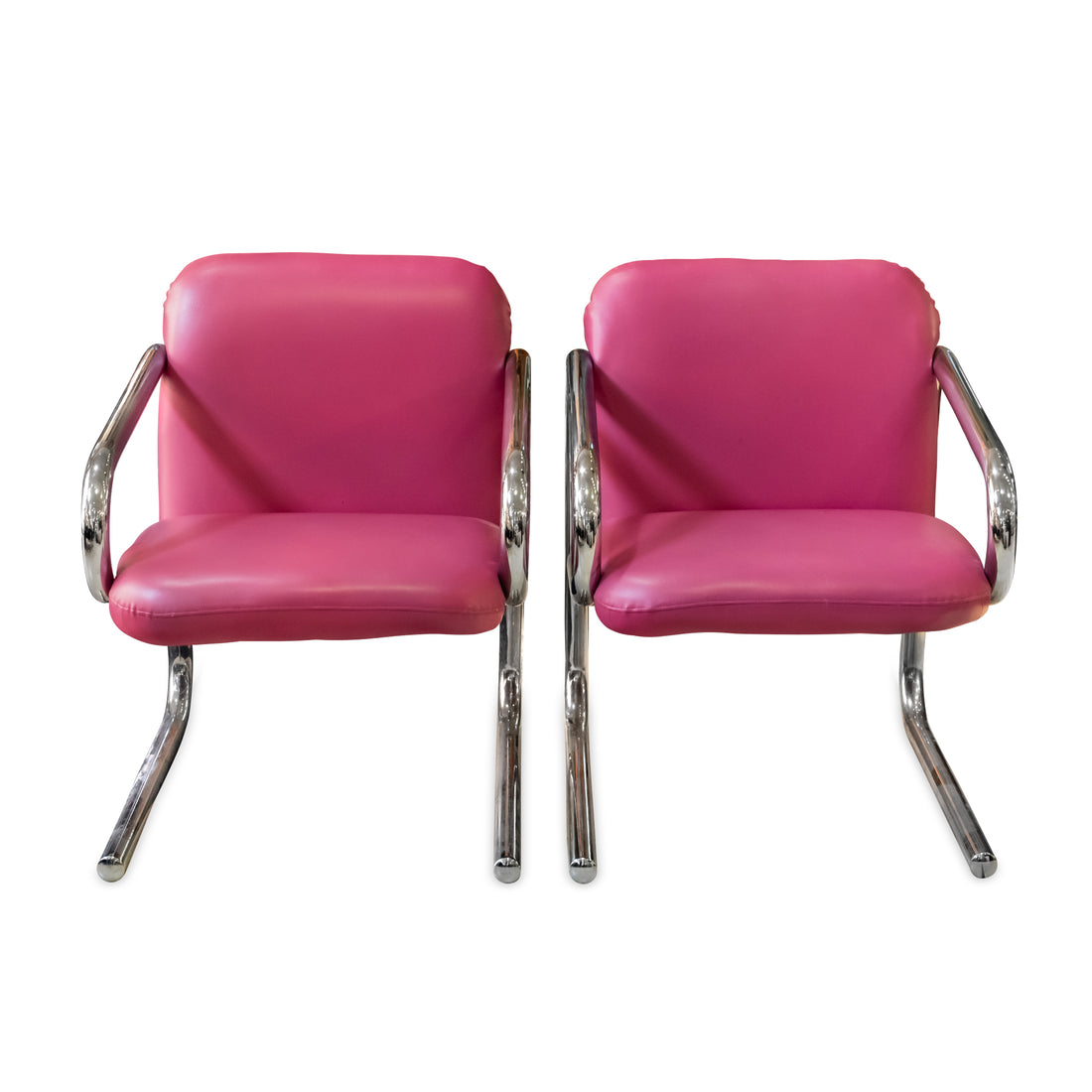 Vintage Pink Midcentury Modern Chrome Tubular Chairs - Set of 2