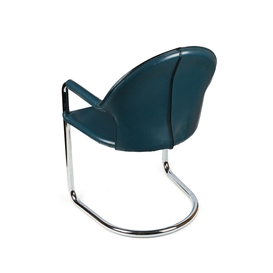 Vintage Tubular Chrome Blue Leather Chair