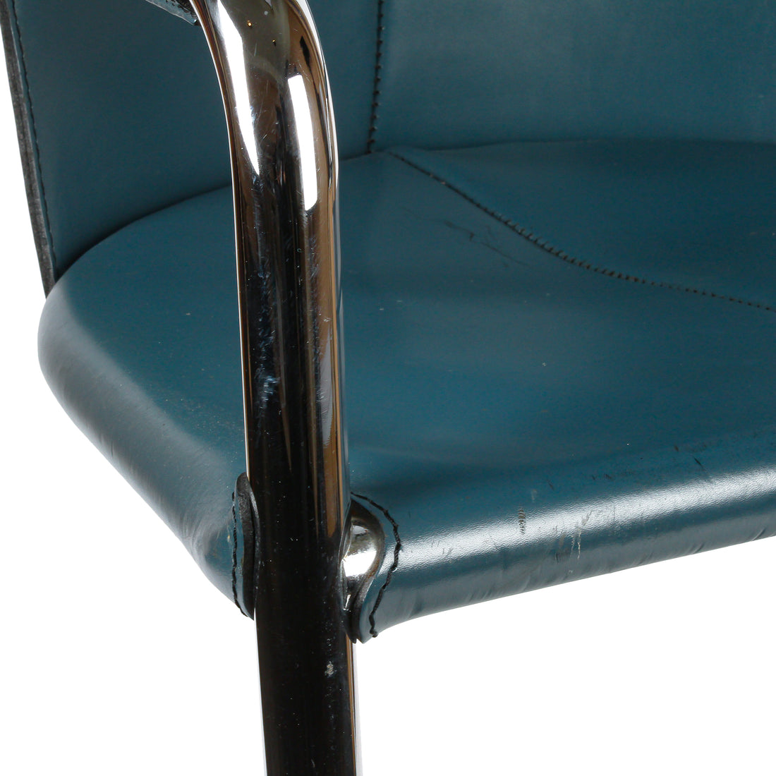 Vintage Tubular Chrome Blue Leather Chair