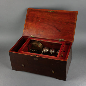 Vintage Inlaid Wood Cylinder, Drum & Bells Music Box