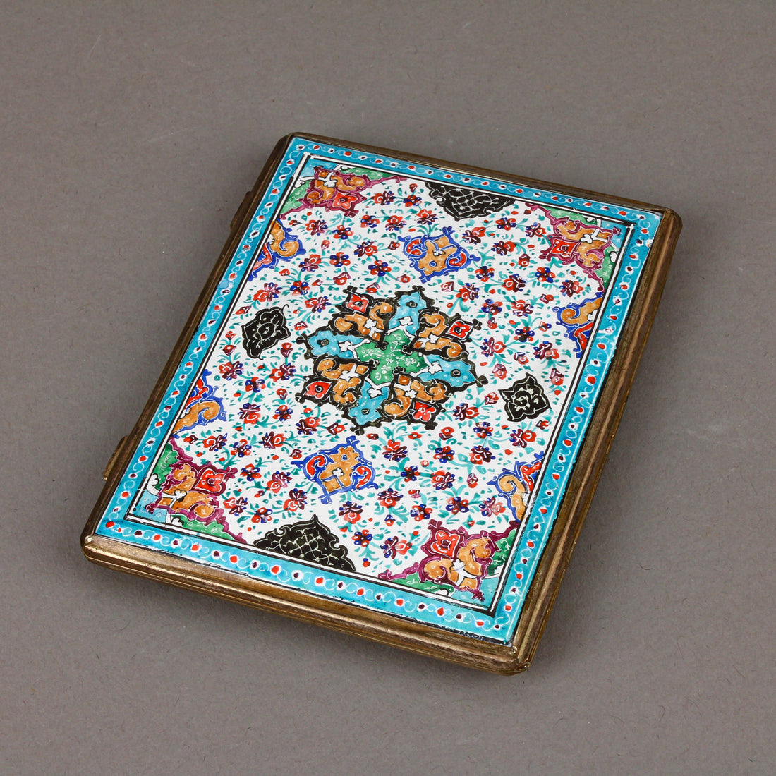 Vintage Persian Enamel & White Metal Cigarette Case