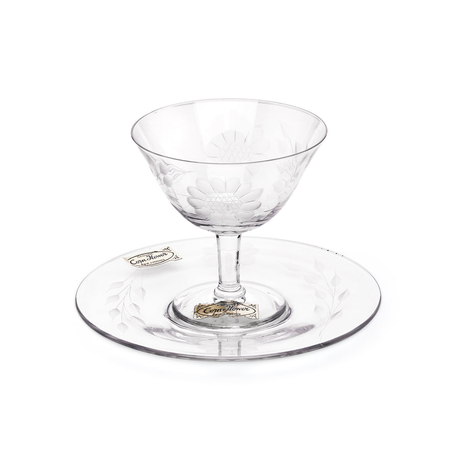 W.J. HUGHES Cornflower Crystal Dessert Coupes & Plates - 11 Pieces