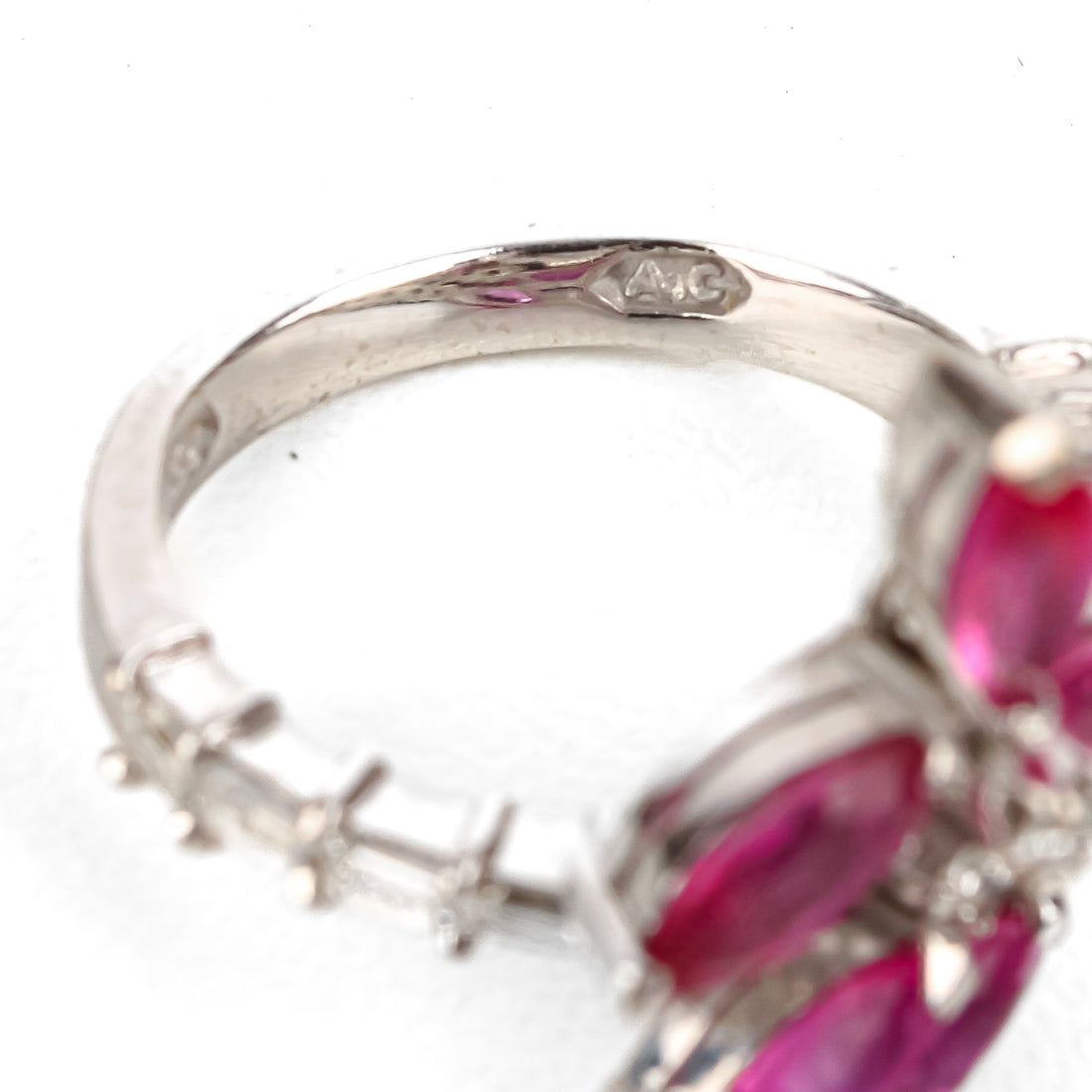 14K White Gold Ruby Diamond Flower Crossover Ring