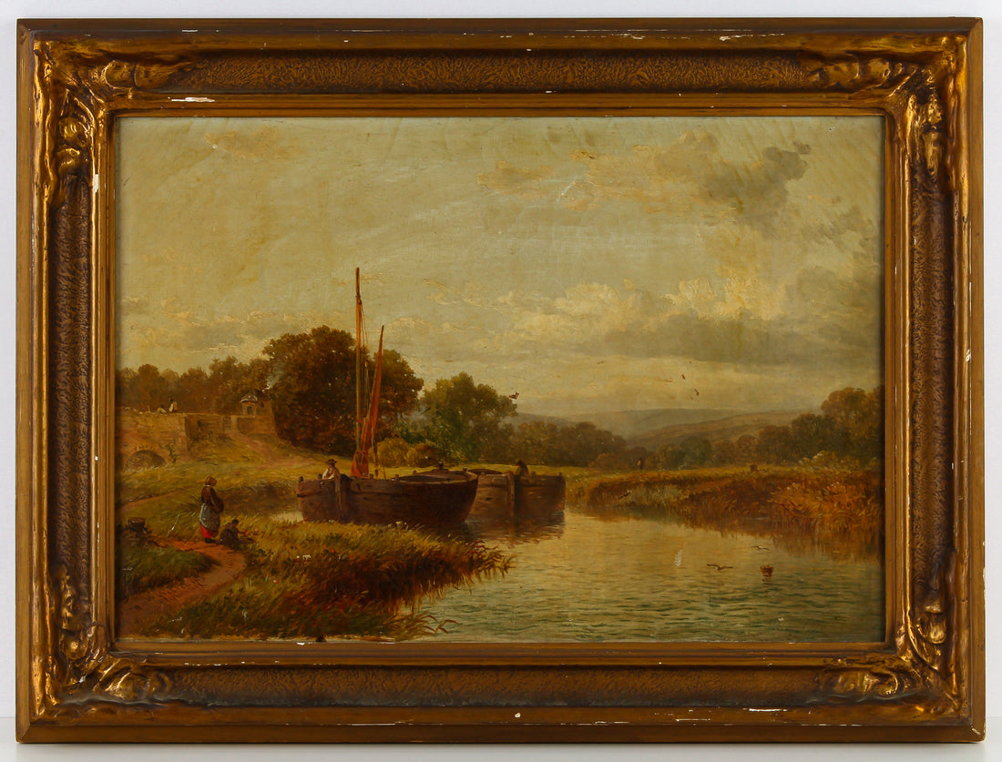 William Williams of Plymouth - Landscape with River Boats - Oil on Canvas