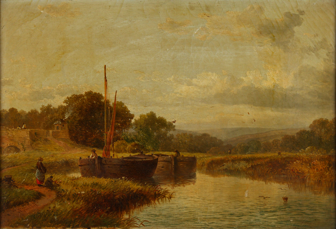 William Williams of Plymouth - Landscape with River Boats - Oil on Canvas