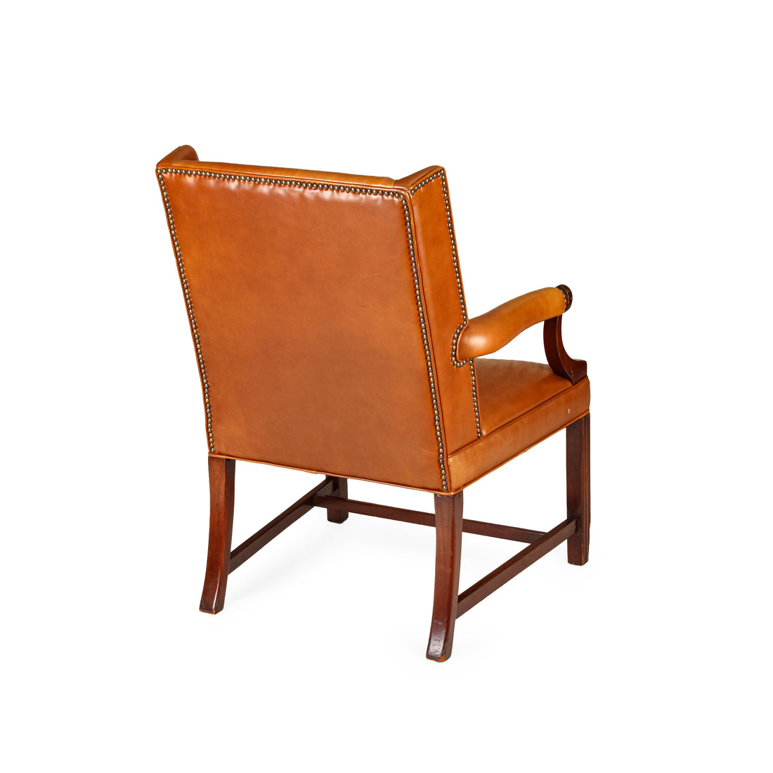 Wood Framed Tan Leather Armchairs - Set of 2