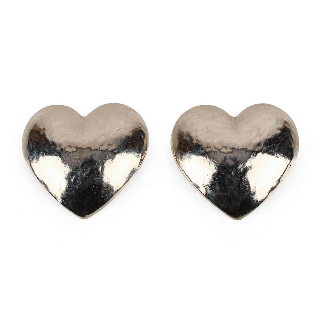 YVES SAINT LAURENT Rive Gauche Silver Tone Large Heart Clip Earrings