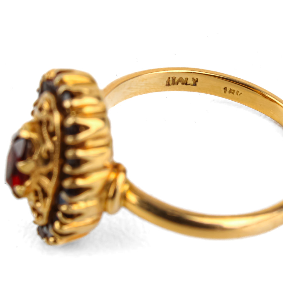 18K Yellow Gold Garnet Cluster Ring
