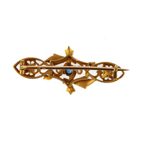 18K Yellow Gold Sapphire, Pearl, & Diamond Leaf Brooch